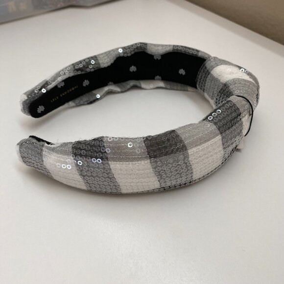 NWT Lele Sadoughi Gray Buffalo Sequin Check Knotted Headband - OS main image 8